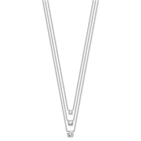 Sterling Silver Rhodium-plated CZ 3-Strand 14.5in w/2in ext Necklace