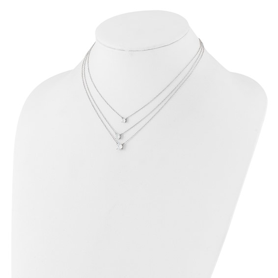 Sterling Silver Rhodium-plated CZ 3-Strand 14.5in w/2in ext Necklace