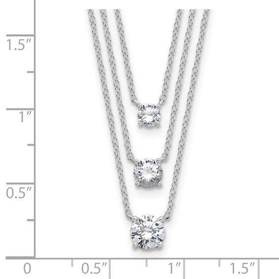 Sterling Silver Rhodium-plated CZ 3-Strand 14.5in w/2in ext Necklace