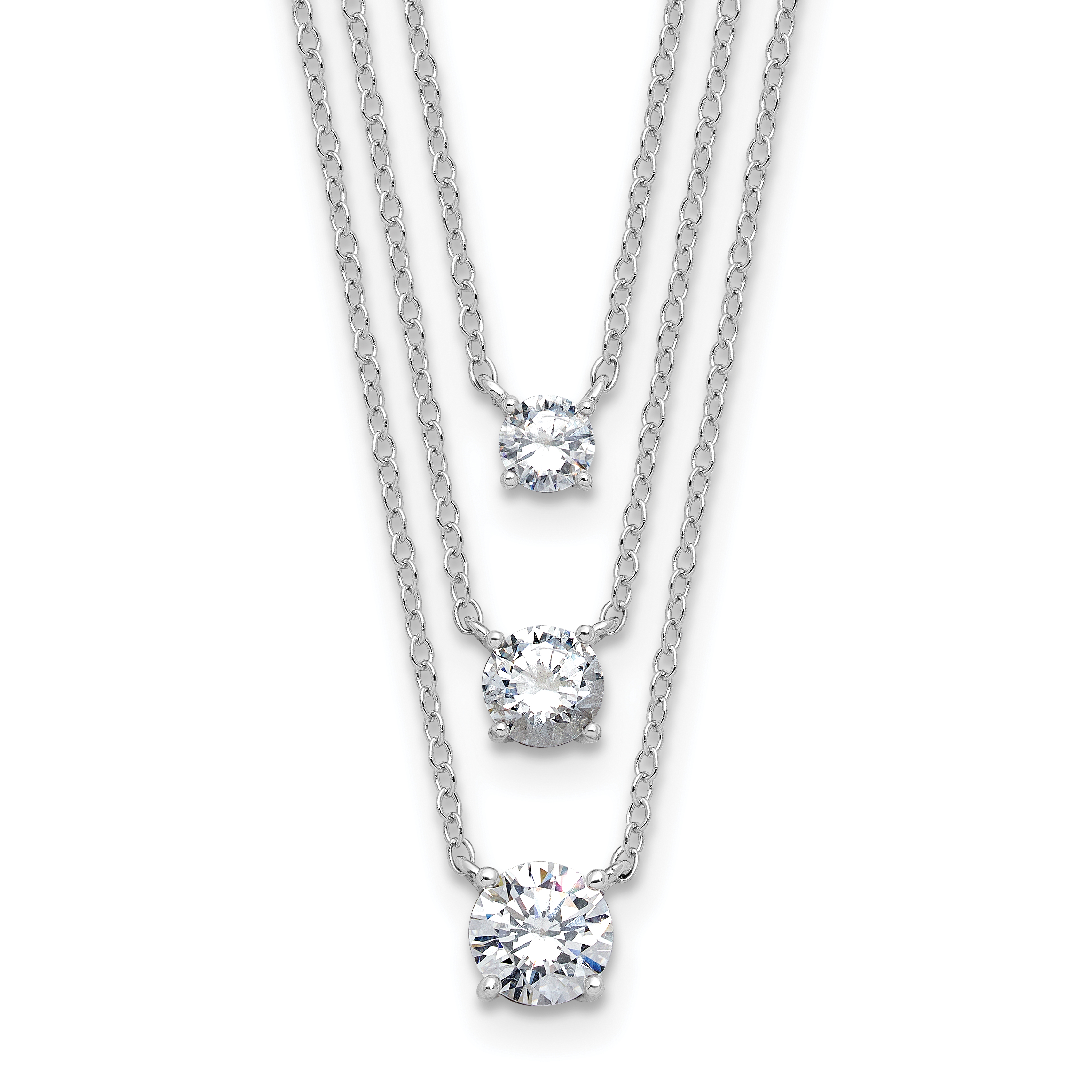 Sterling Silver Rhodium-plated CZ 3-Strand 14.5in w/2in ext Necklace (QG6638-14.5)