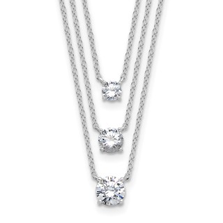 Sterling Silver Rhodium-plated CZ 3-Strand 14.5in w/2in ext Necklace