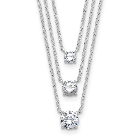 Sterling Silver Rhodium-plated CZ 3-Strand 14.5in w/2in ext Necklace