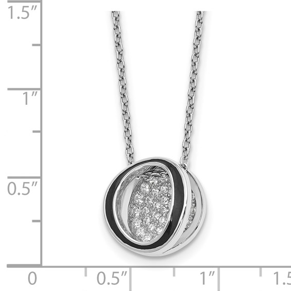 Sterling Silver Rhodium-plated CZ Enameled Open Round Necklace