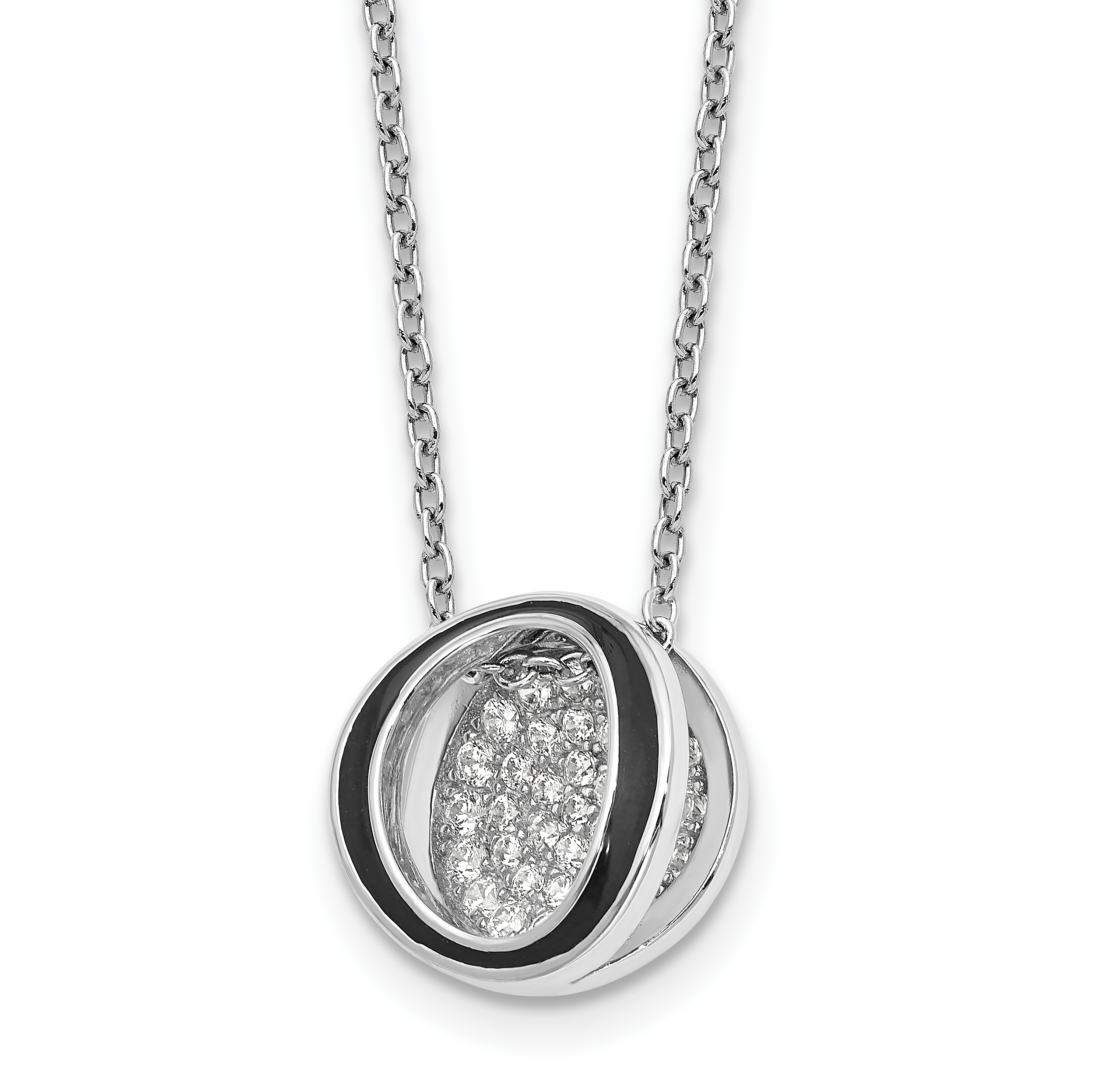 Sterling Silver Rhodium-plated CZ Enameled Open Round Necklace (QG6643-18)
