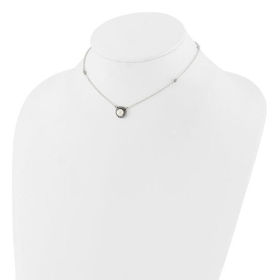 Sterling Silver Polished and Antiqued Syn. Pearl 13.5in Choker Necklace