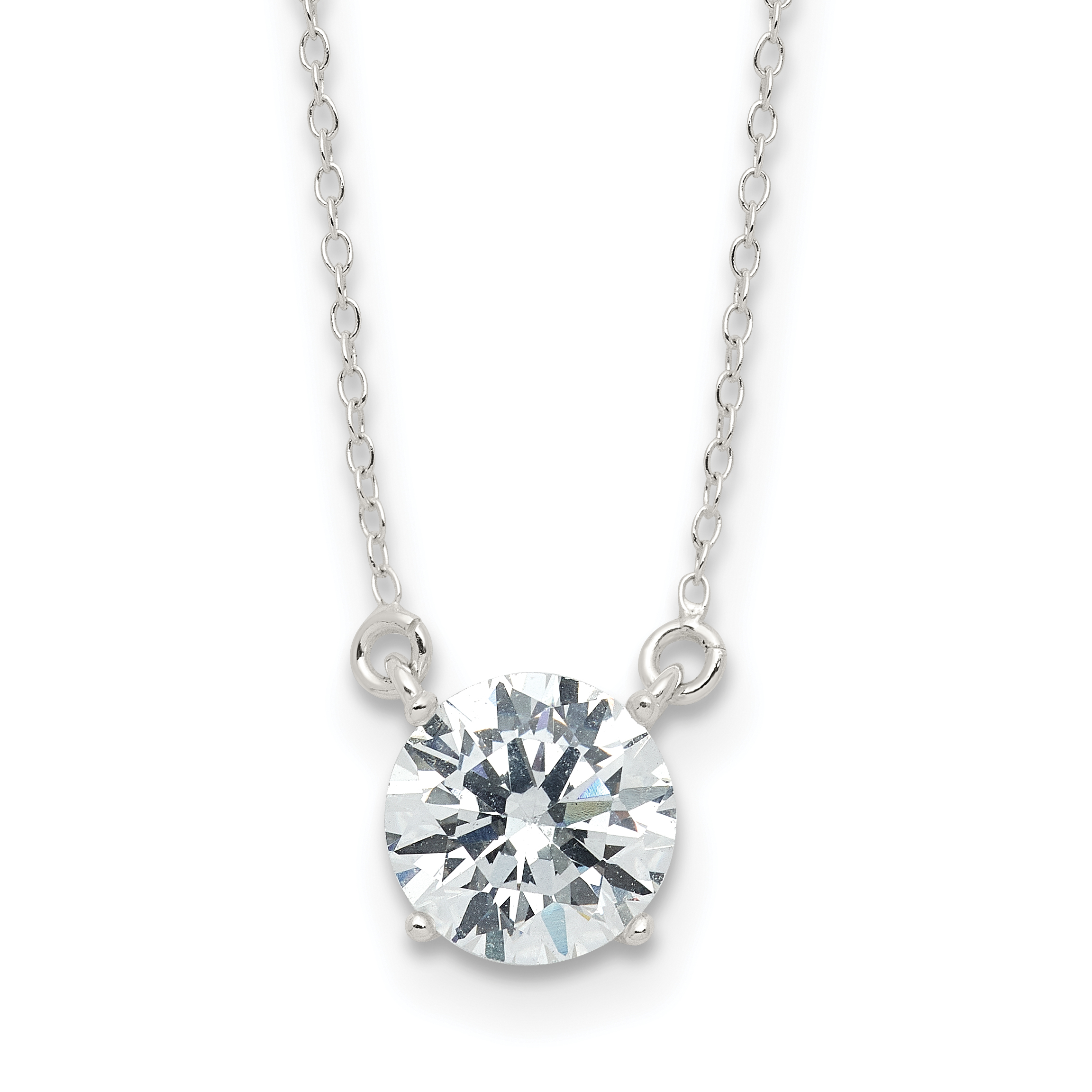 Sterling Silver Rhodium-plated Polished Round 8mm CZ Necklace (QG6645-18)
