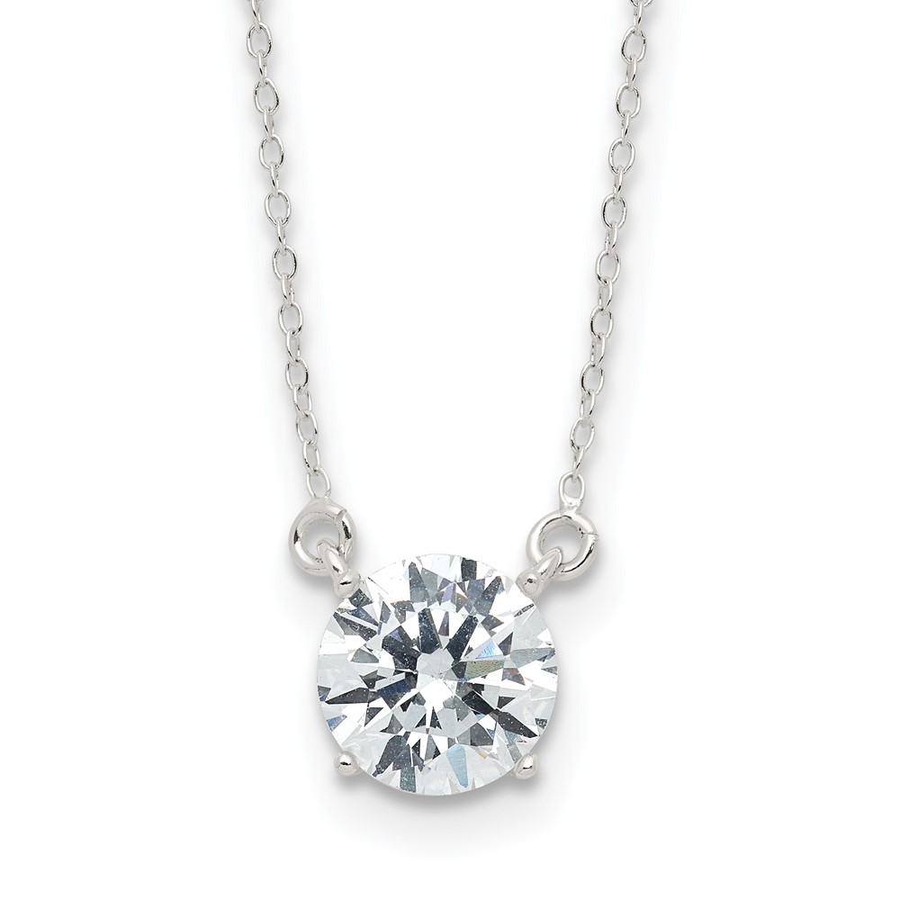 Sterling Silver Rhodium-plated Polished Round 8mm CZ Necklace (QG6645-18)