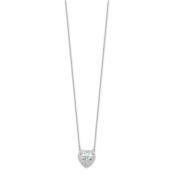Sterling Silver Rhodium-plated 8mm CZ Heart 16in w/2in ext. Necklace