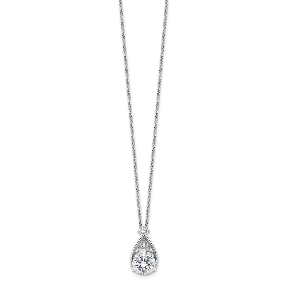 Sterling Silver Rhodium-plated Teardrop CZ 16in w/2 in Ext Necklace (QG6648-16)