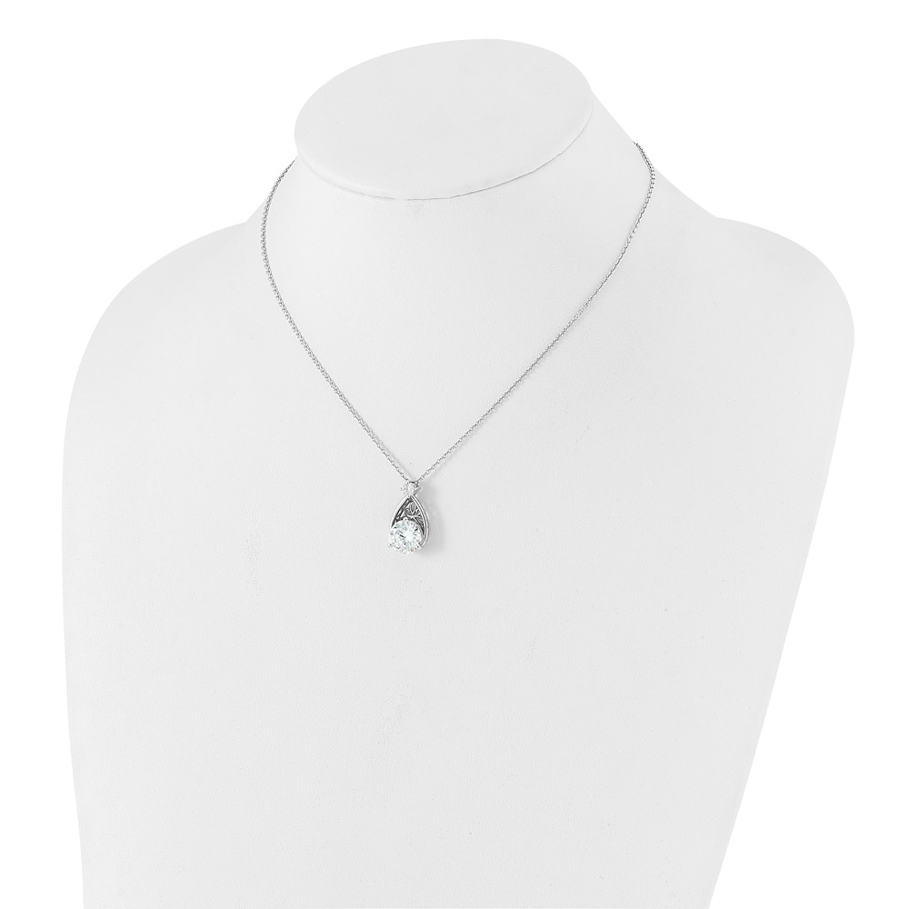 Sterling Silver Rhodium-plated Teardrop CZ 16in w/2 in Ext Necklace (QG6648-16)