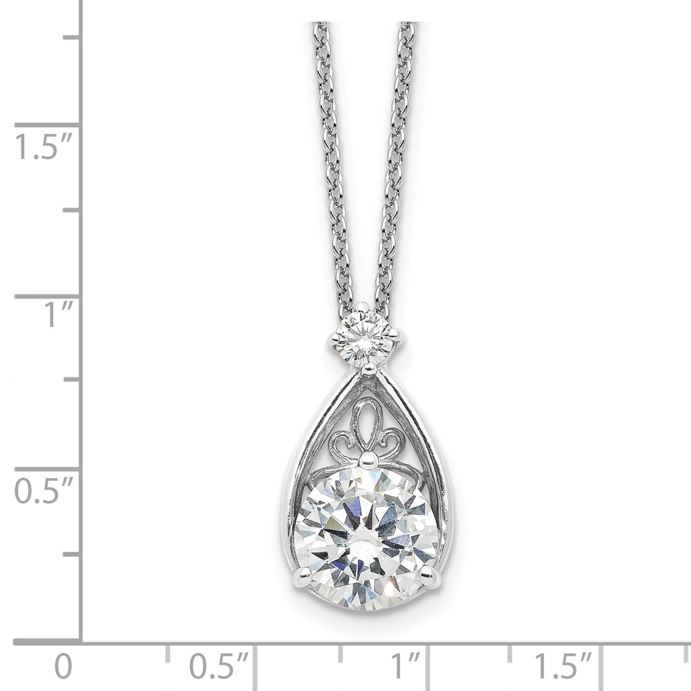 Sterling Silver Rhodium-plated Teardrop CZ 16in w/2 in Ext Necklace (QG6648-16)