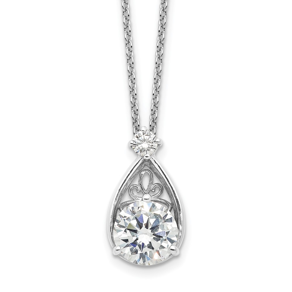 Sterling Silver Rhodium-plated Teardrop CZ 16in w/2 in Ext Necklace (QG6648-16)