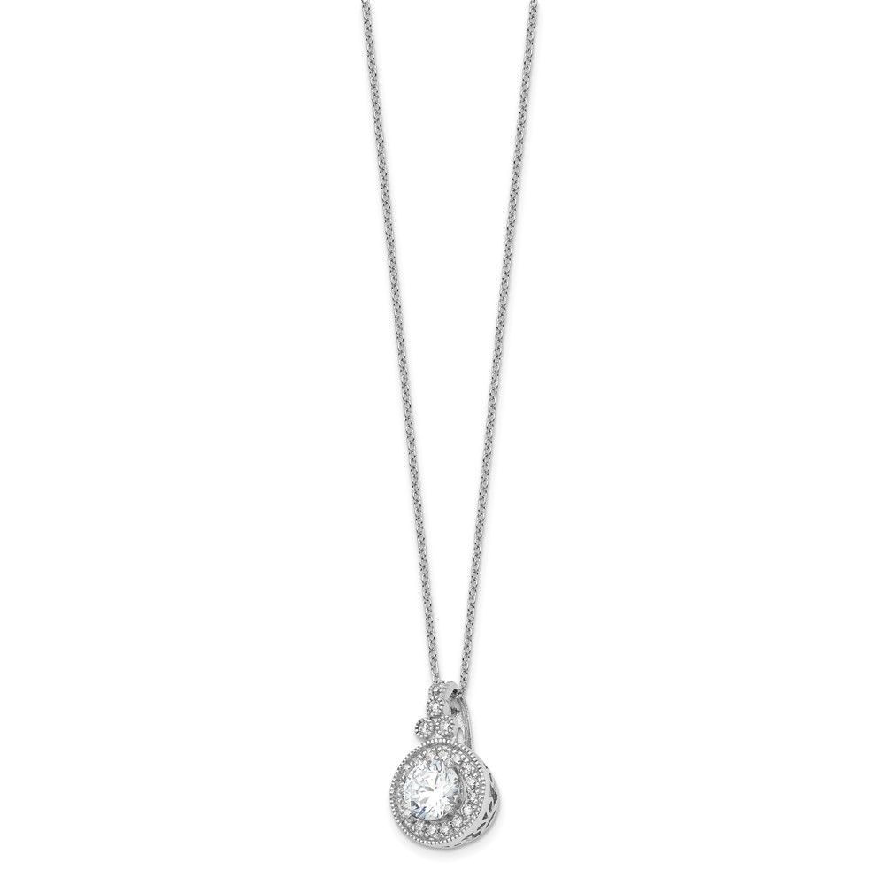Sterling Silver Rhodium-plated Fancy Beaded CZ with 2in ext Necklace (QG6649-18)