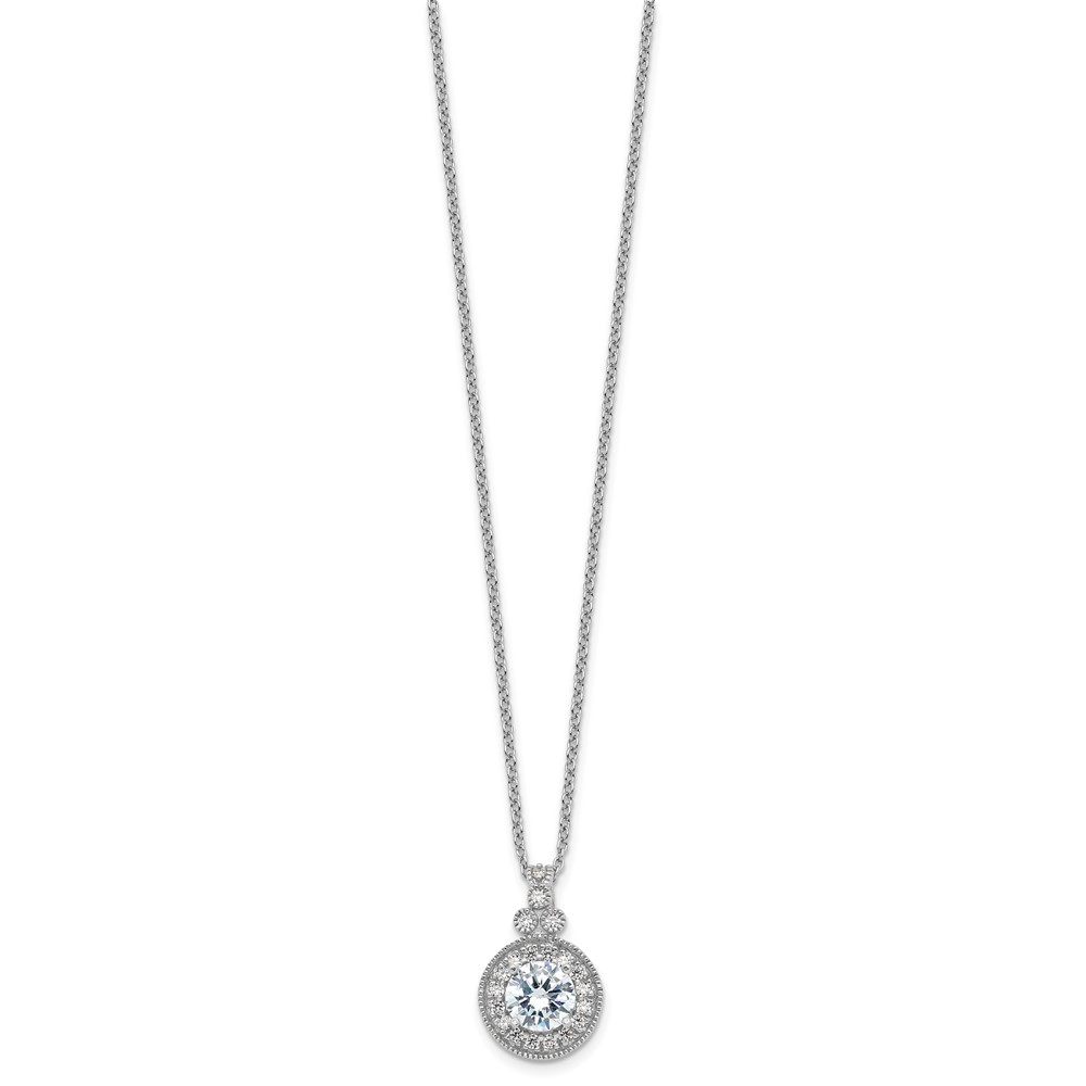 Sterling Silver Rhodium-plated Fancy Beaded CZ with 2in ext Necklace (QG6649-18)