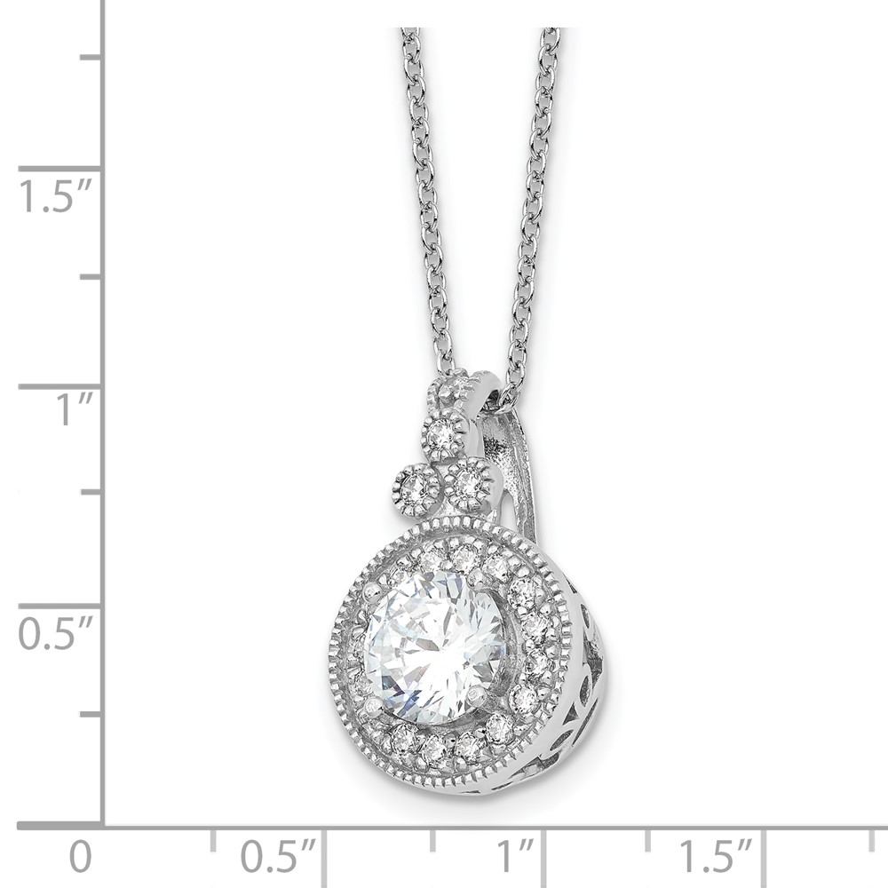 Sterling Silver Rhodium-plated Fancy Beaded CZ with 2in ext Necklace (QG6649-18)