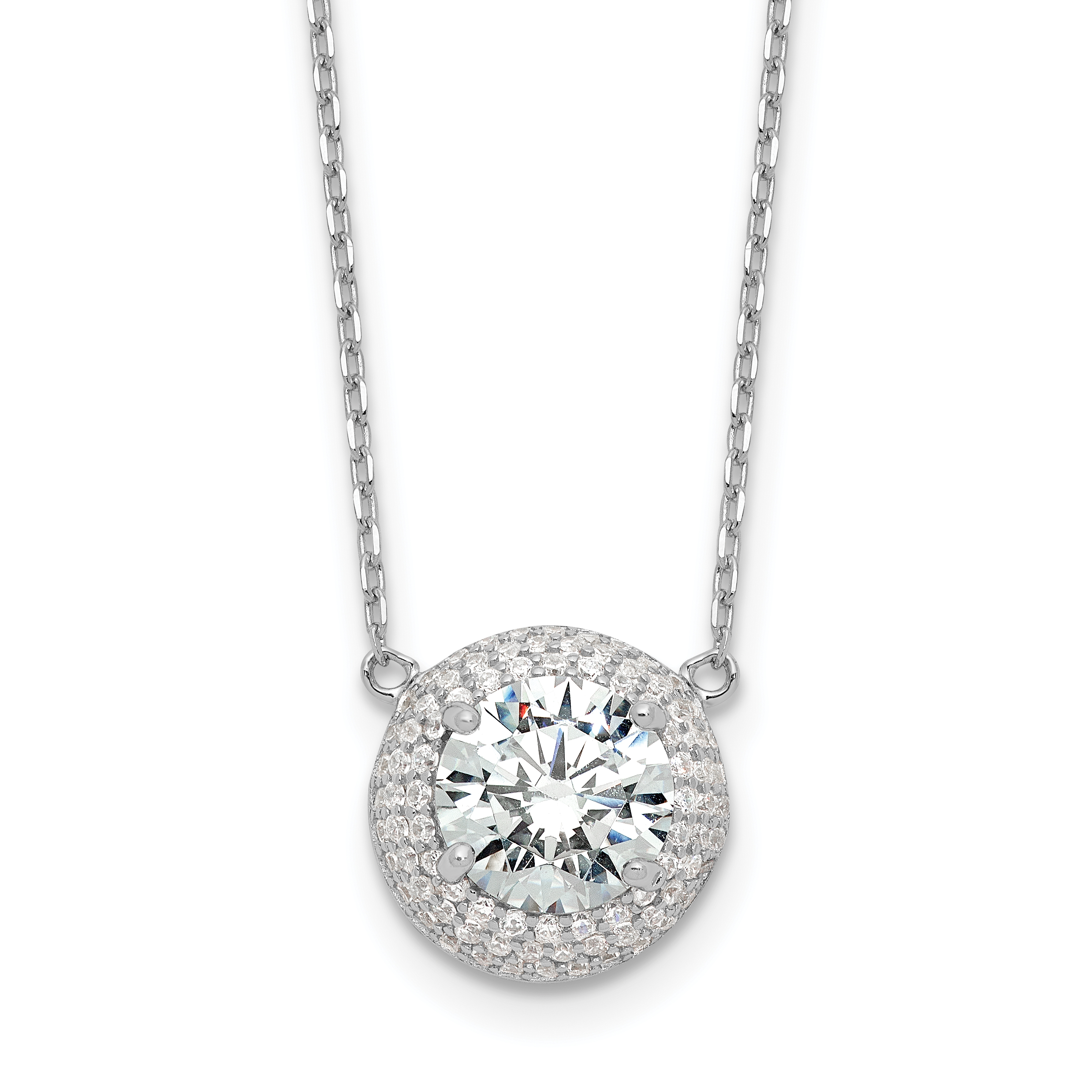 Sterling Silver Rhodium-plated 8mm CZ 16in w/2in ext. Necklace (QG6650-16)