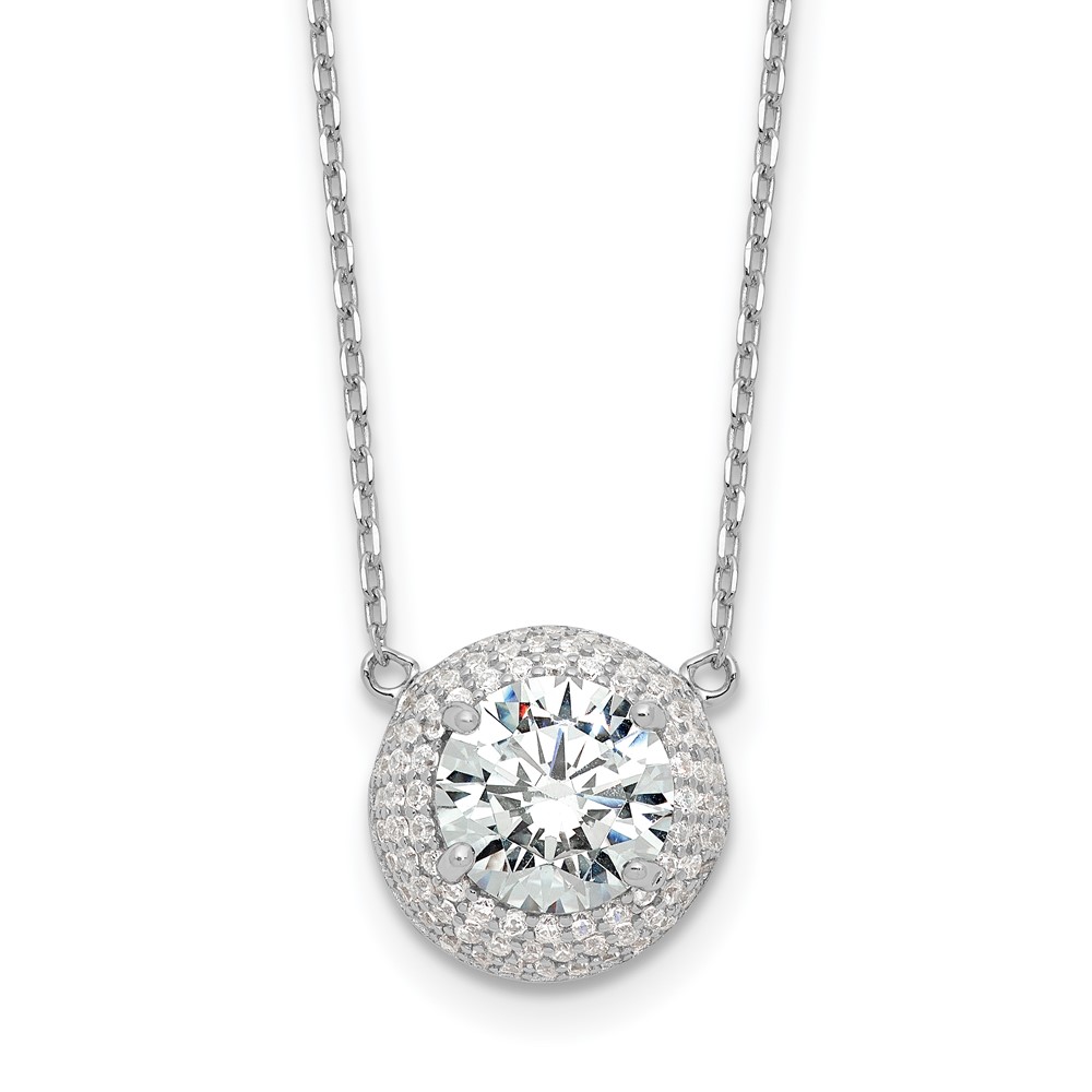 Sterling Silver Rhodium-plated 8mm CZ 16in w/2in ext. Necklace (QG6650-16)