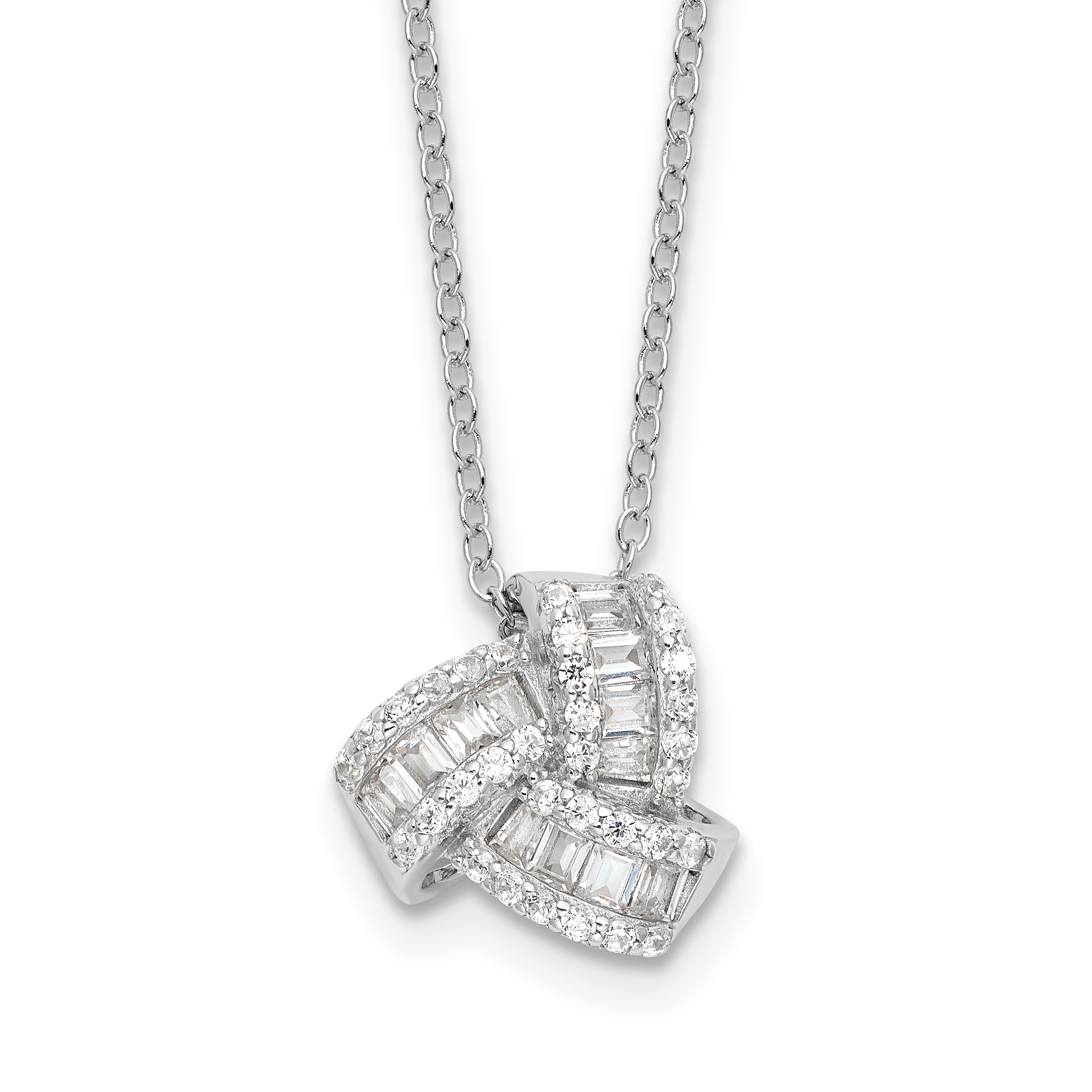 Sterling Silver Rhodium-plated CZ Love Knot 18in Necklace (QG6651-18)