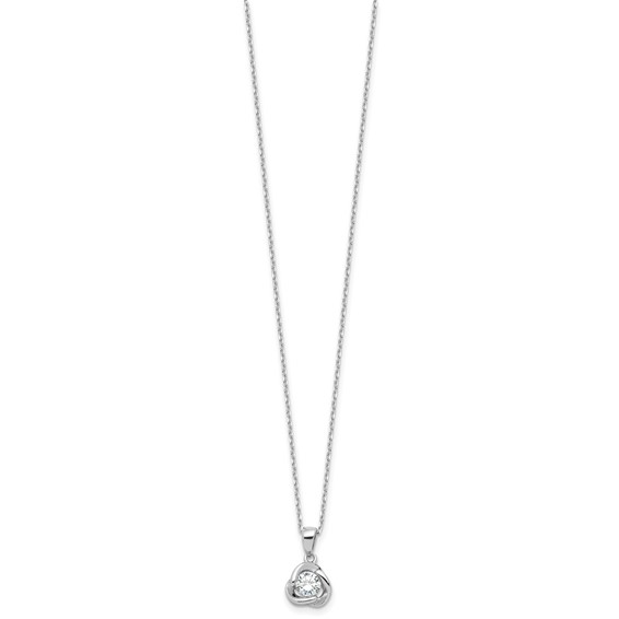 Sterling Silver Rhodium-plated CZ in Love Knot 16in w/2in ext Necklace