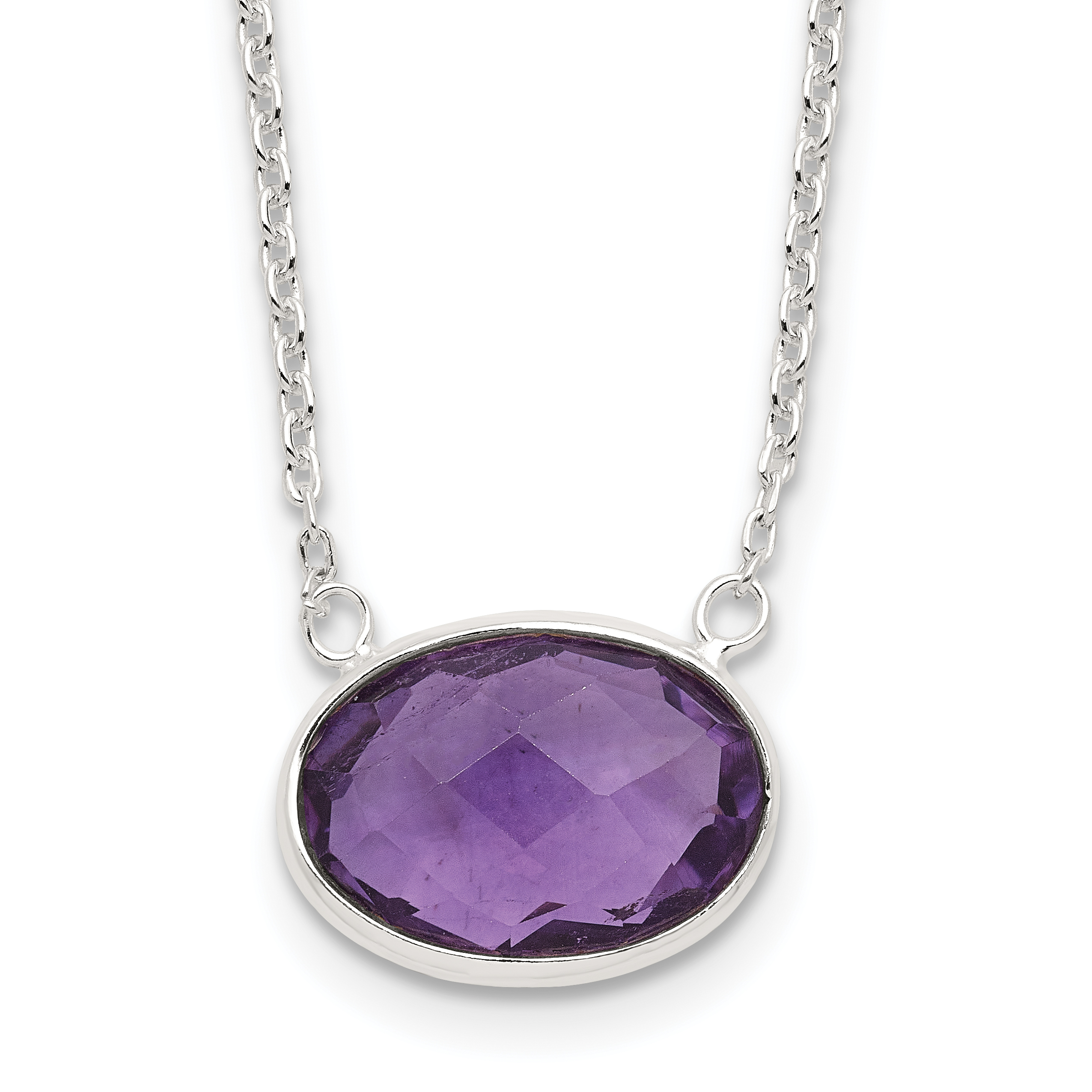 Sterling Silver Polished Oval Purple CZ 16.25in w/1in ext Necklace (QG6655-16.25)
