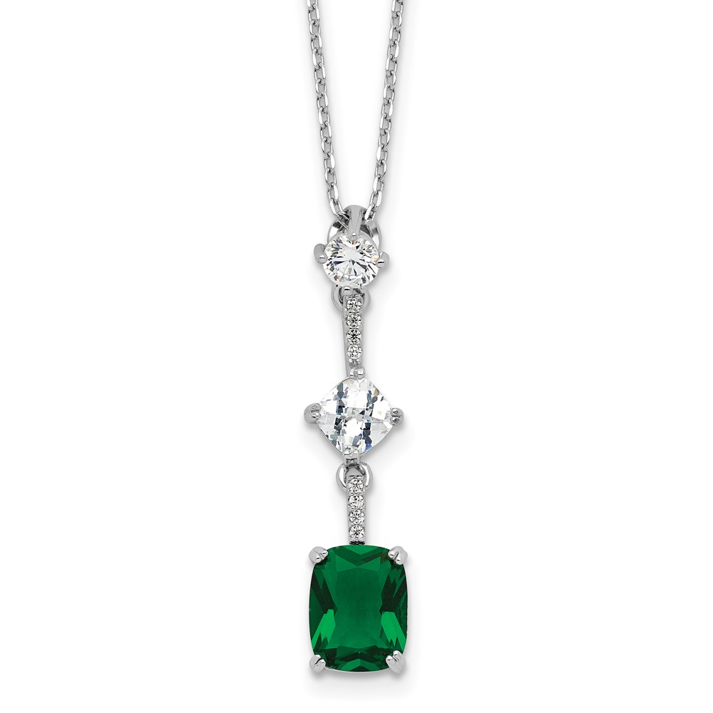Sterling Silver Rh-plated Green and White CZ 16in w/2in ext Necklace (QG6656-16)