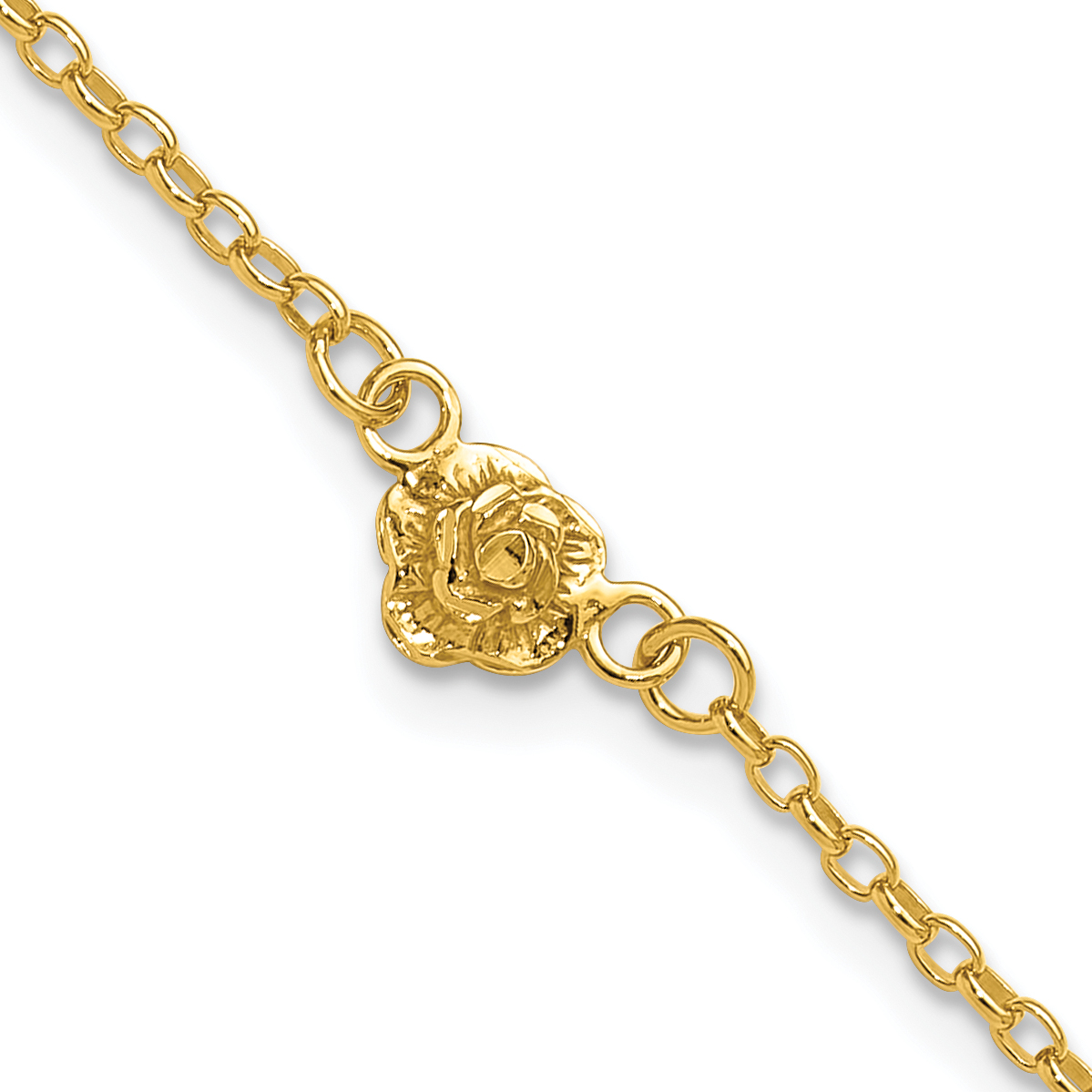 Sterling Silver Gold-tone Flower Charm 9in Anklet (QG665GP-9)