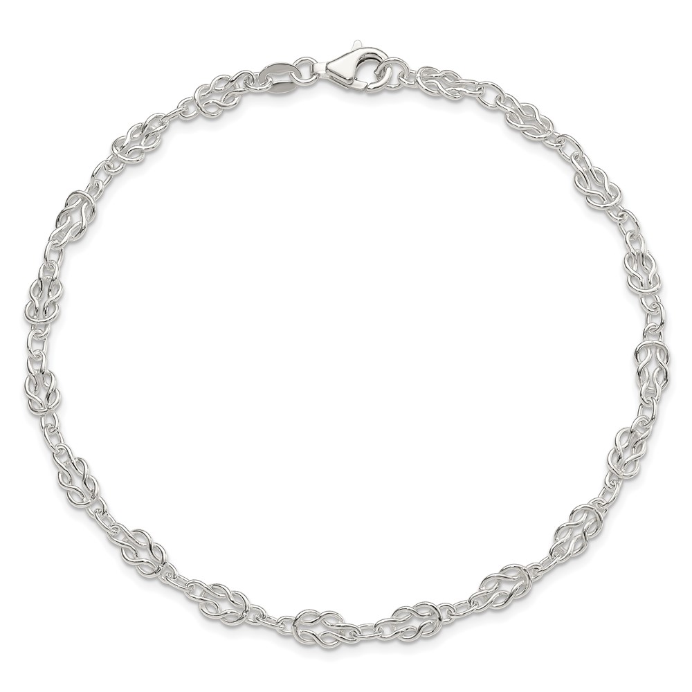 Sterling Silver 9inch Solid Polished Fancy Knot-Link Anklet (QG666-9)