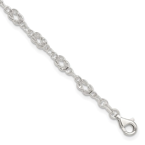 Sterling Silver Solid Polished Fancy Knot-Link Anklet, 10"