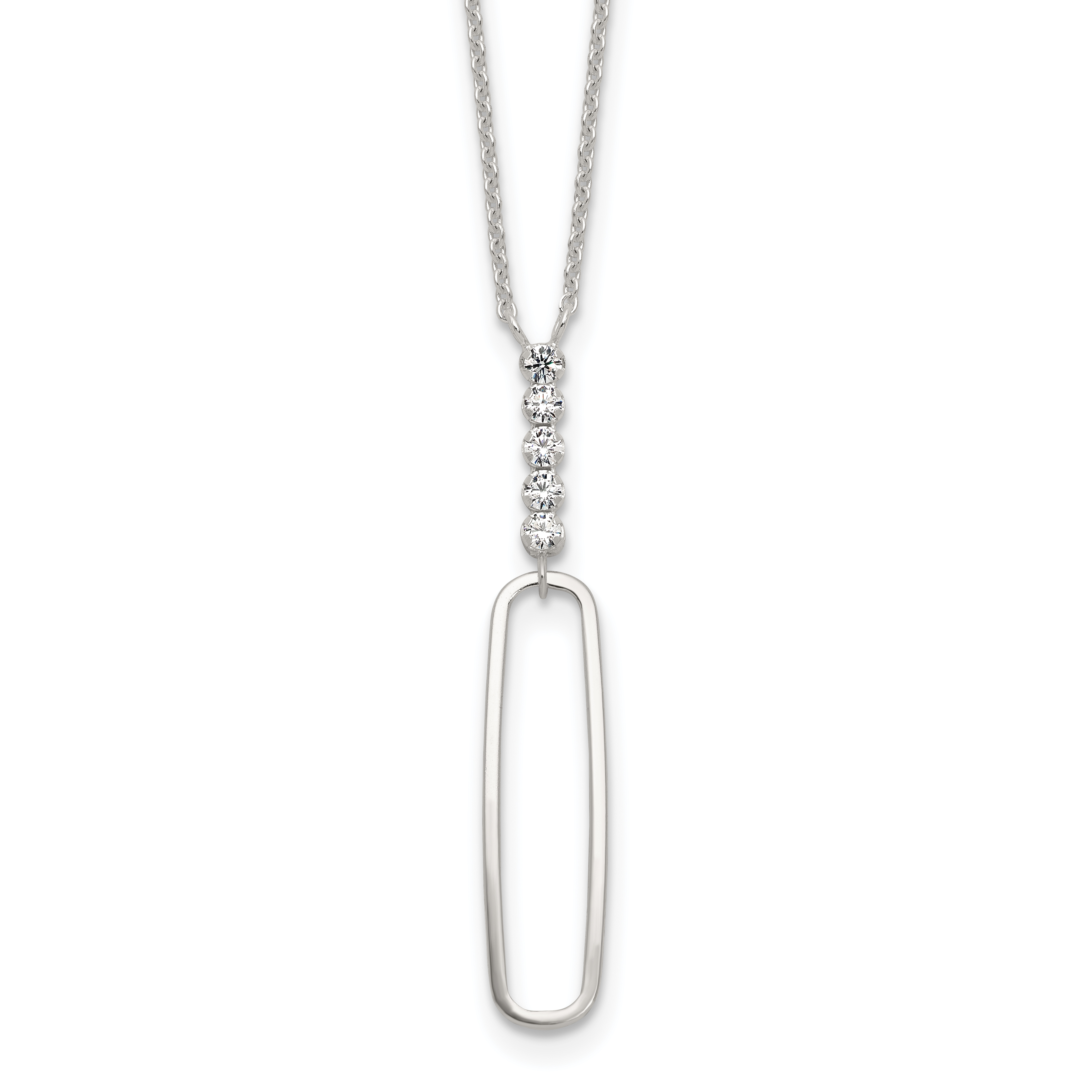 Sterling Silver E-coated CZ Dangle 17.5in Necklace (QG6661-17.5)