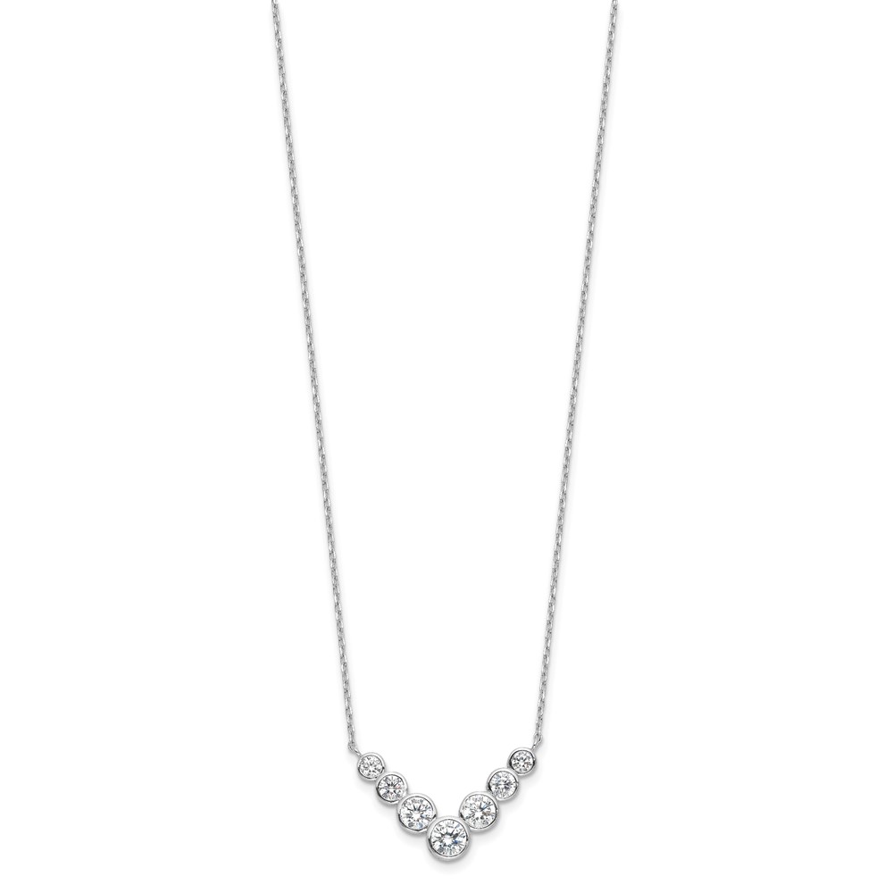Sterling Silver Rhodium-plated 7 Bezel Set CZ 18in w/2in ext. Necklace (QG6662-18)