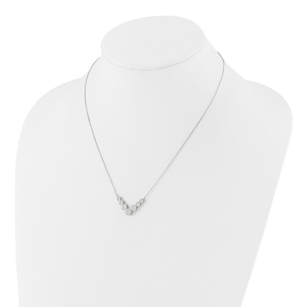 Sterling Silver Rhodium-plated 7 Bezel Set CZ 18in w/2in ext. Necklace (QG6662-18)