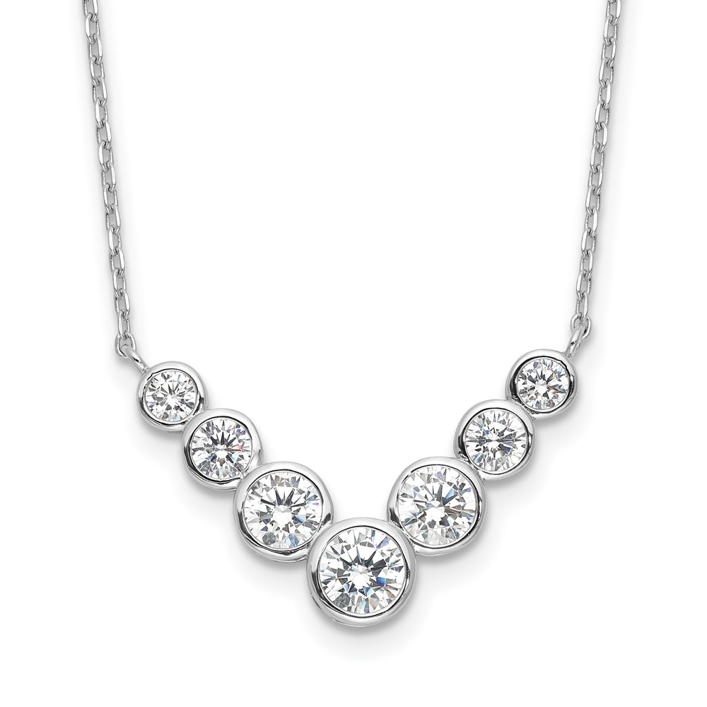Sterling Silver Rhodium-plated 7 Bezel Set CZ 18in w/2in ext. Necklace (QG6662-18)