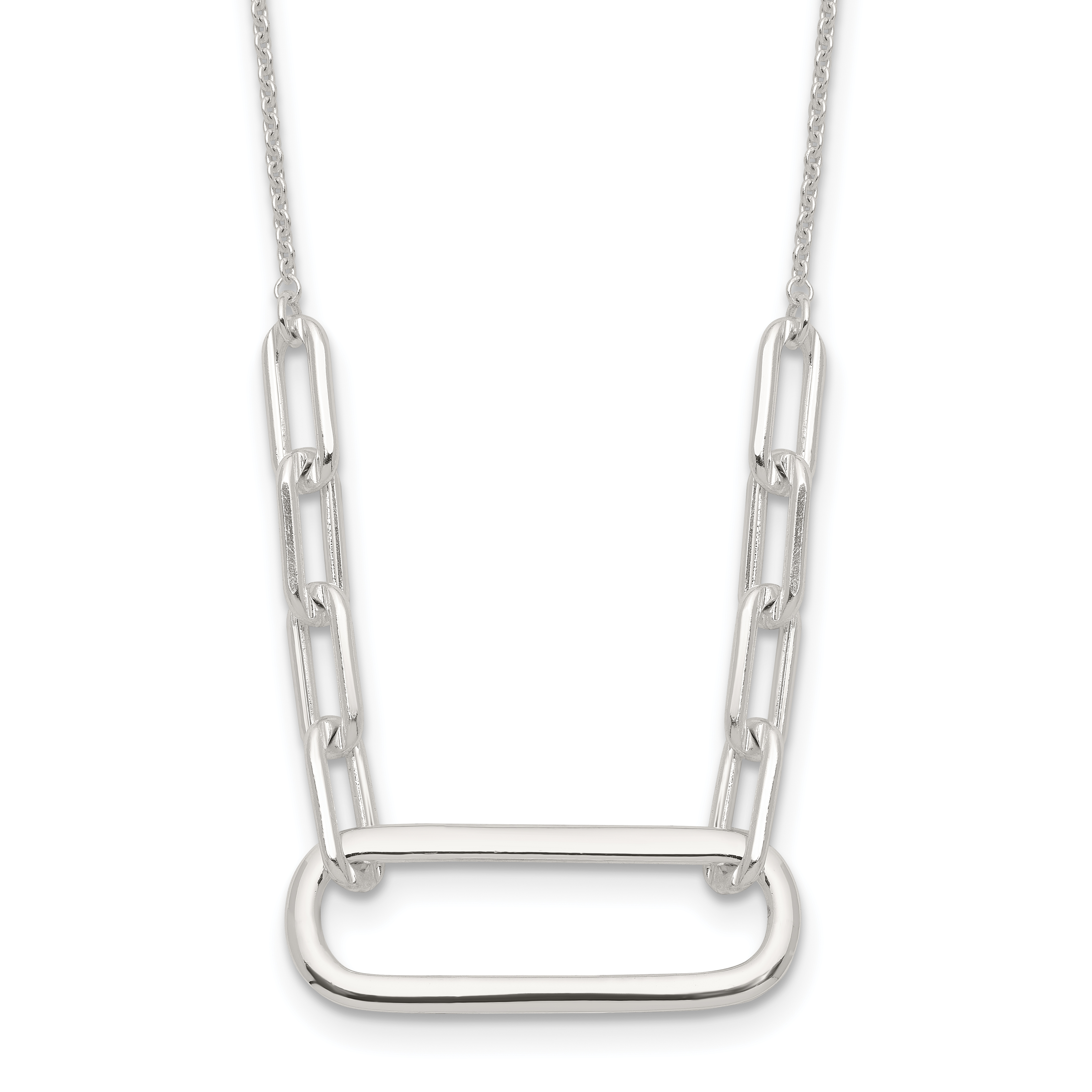 Sterling Silver E-coated Large Paperclip Link Center 17.5in Necklace (QG6664-17.5)