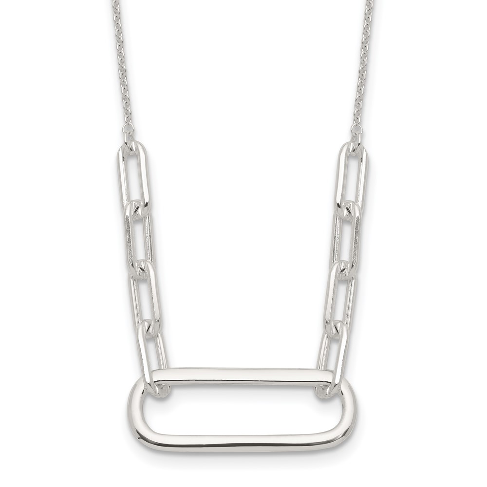 Sterling Silver E-coated Large Paperclip Link Center 17.5in Necklace (QG6664-17.5)