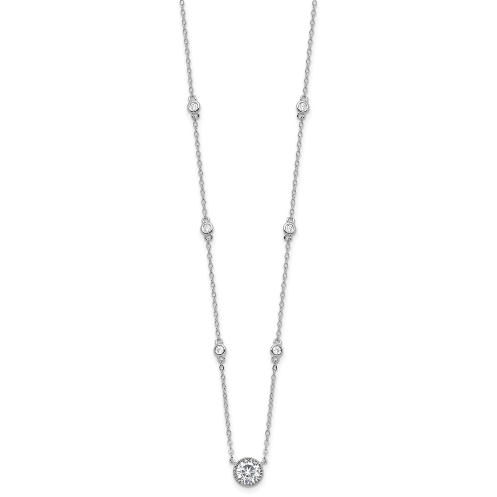 Sterling Silver Rhodium-plated with CZ Stations 16in w/2in ext Necklace (QG6666-16)
