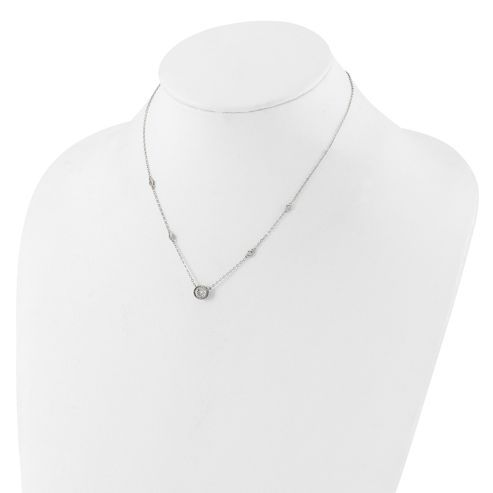 Sterling Silver Rhodium-plated with CZ Stations 16in w/2in ext Necklace (QG6666-16)