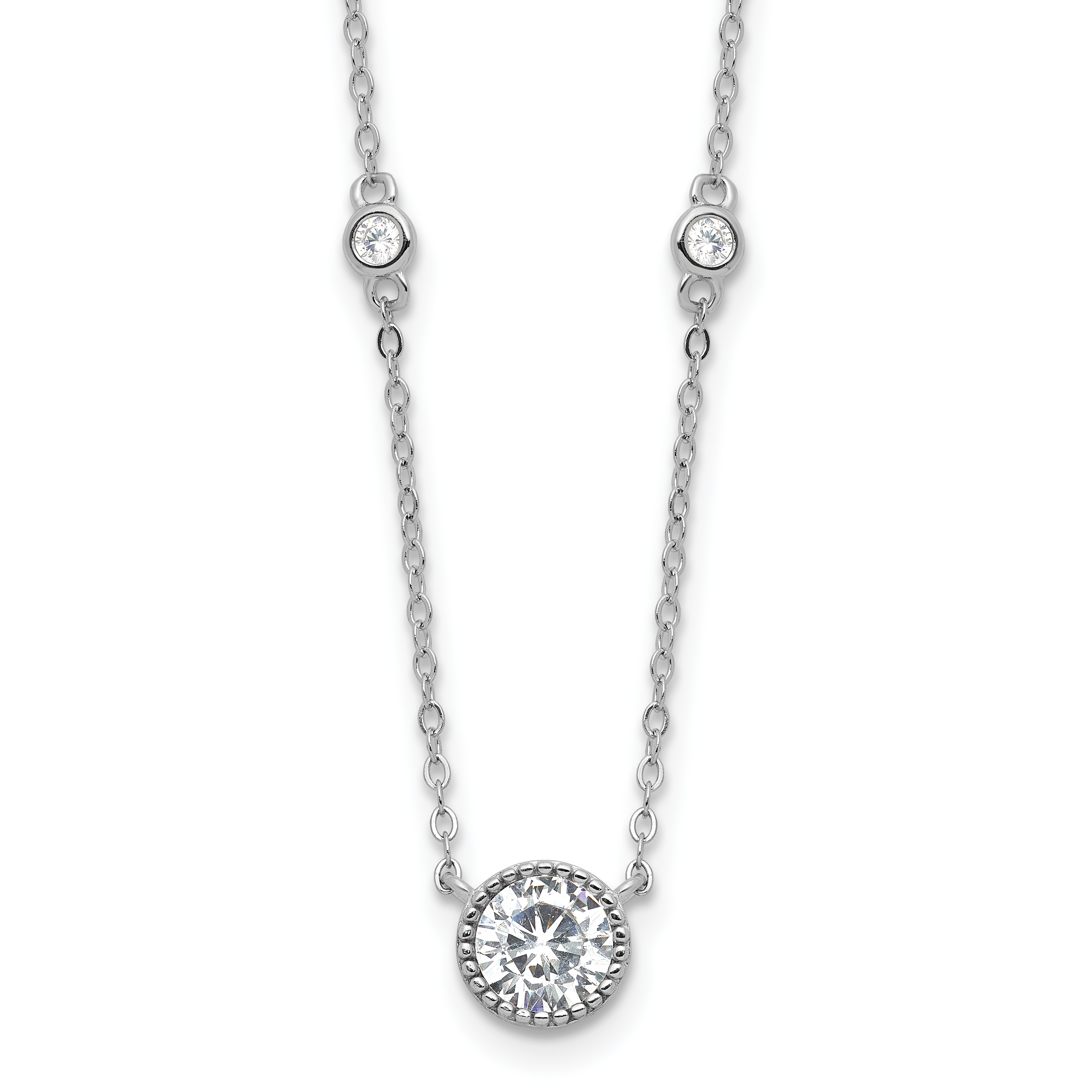 Sterling Silver Rhodium-plated with CZ Stations 16in w/2in ext Necklace (QG6666-16)
