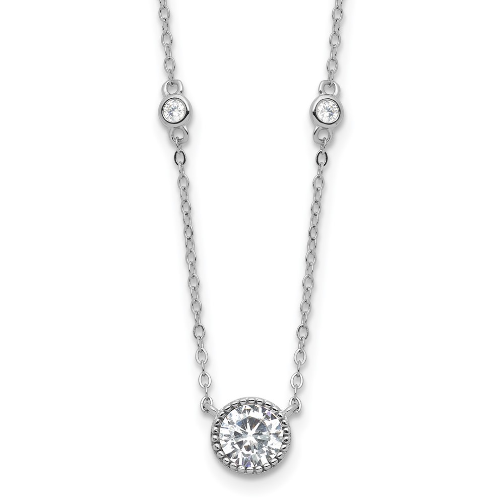 Sterling Silver Rhodium-plated with CZ Stations 16in w/2in ext Necklace (QG6666-16)