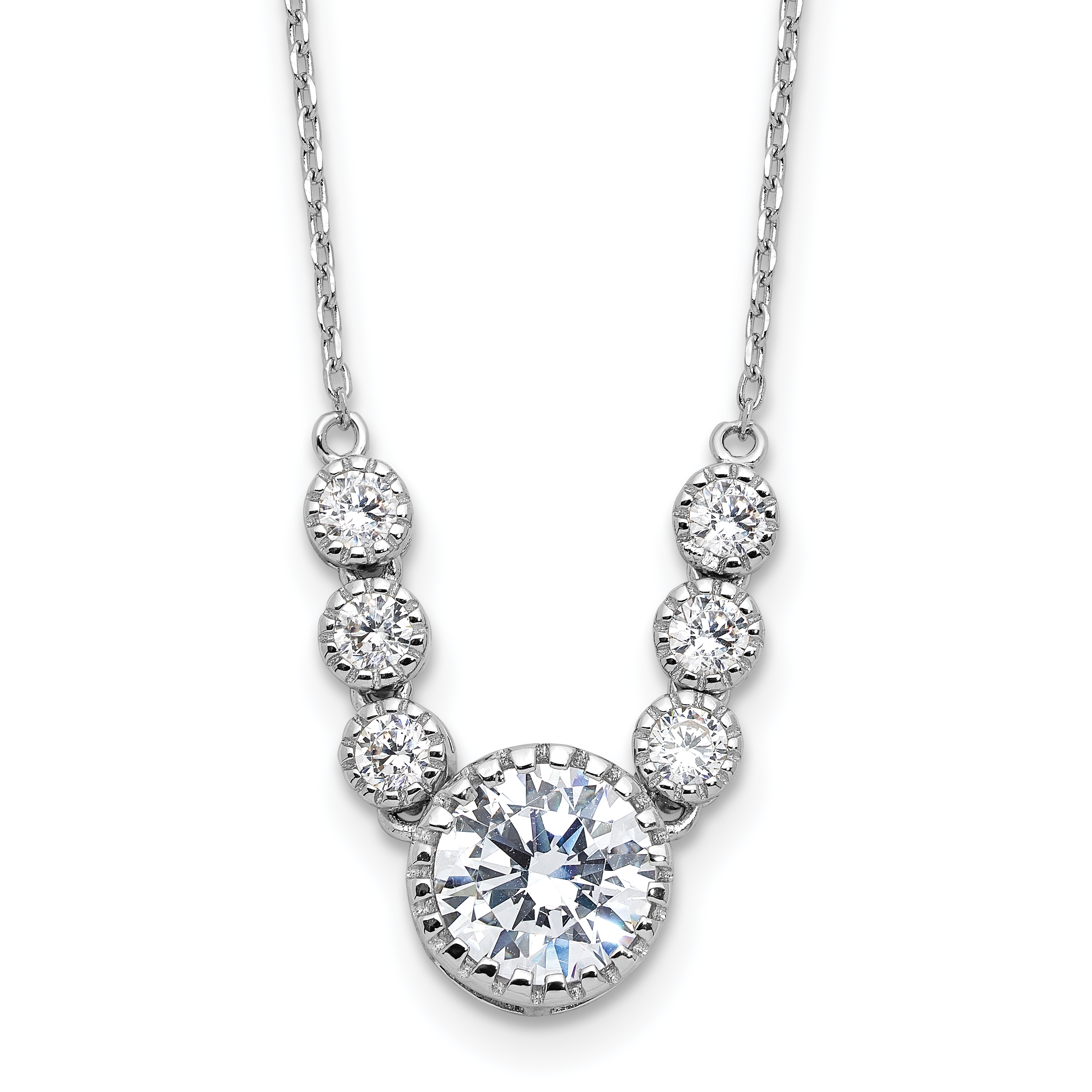 Sterling Silver Rhodium-plated with CZ 16in w/2in ext Necklace (QG6667-16)
