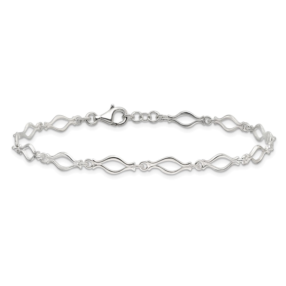 Sterling Silver 9inch Solid Polished Fancy Link Anklet (QG667-9)