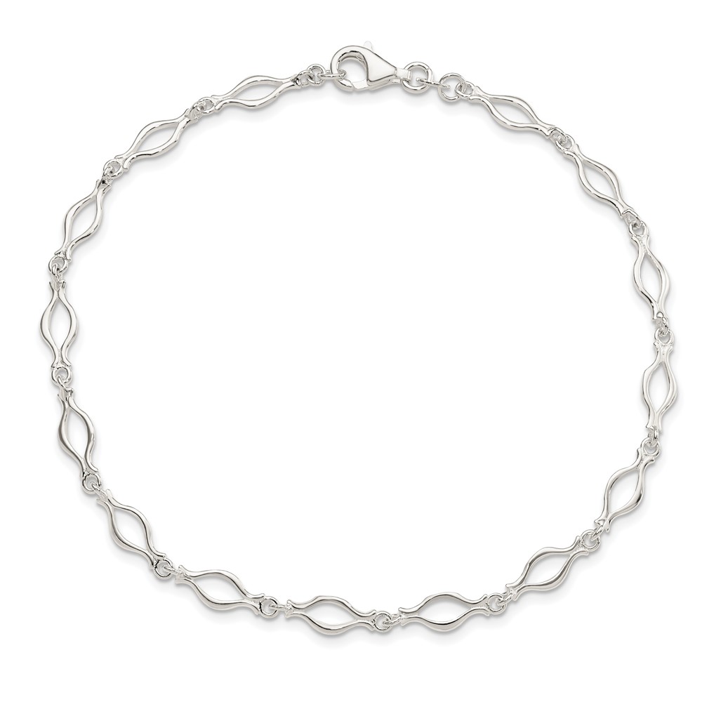 Sterling Silver 9inch Solid Polished Fancy Link Anklet (QG667-9)