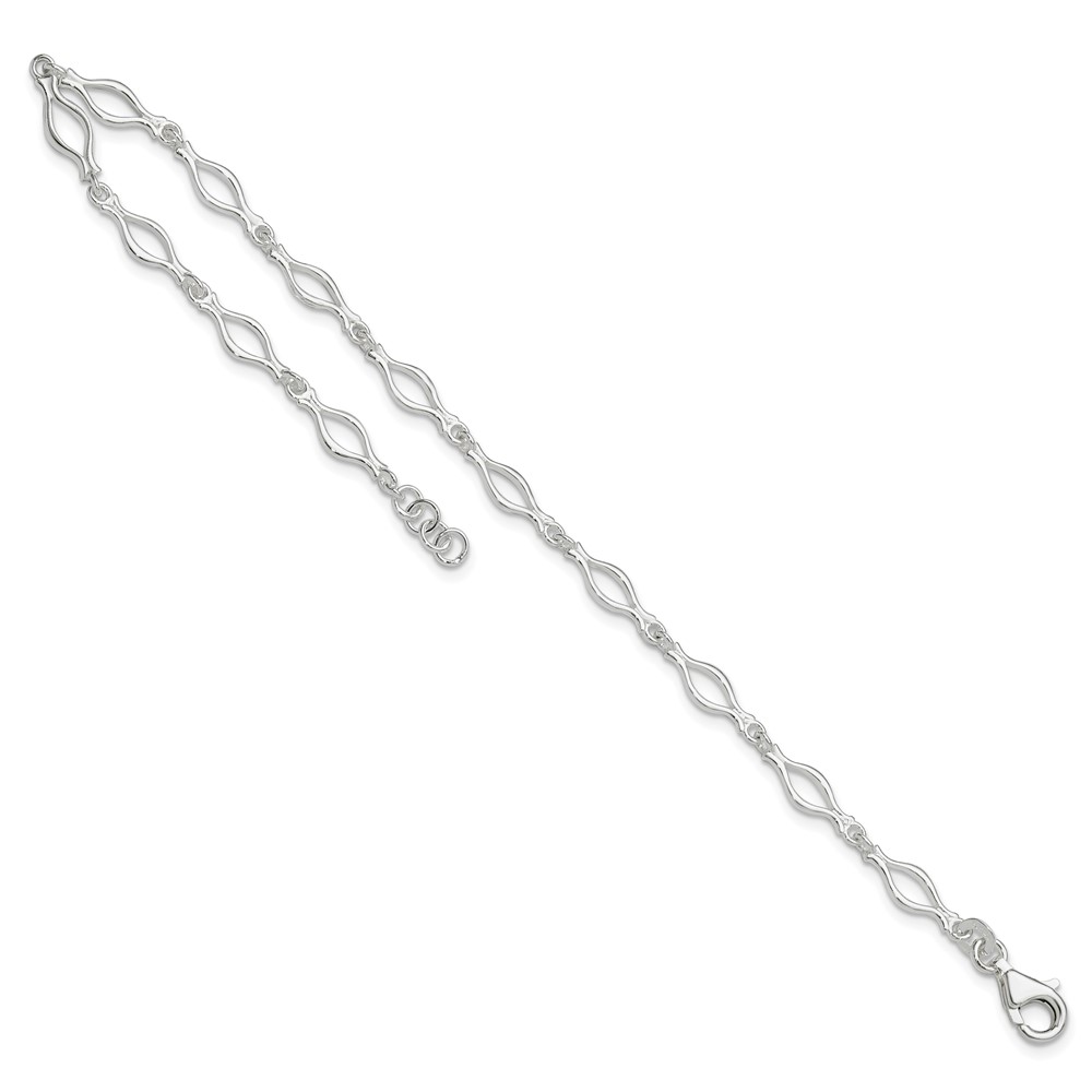 Sterling Silver 9inch Solid Polished Fancy Link Anklet (QG667-9)