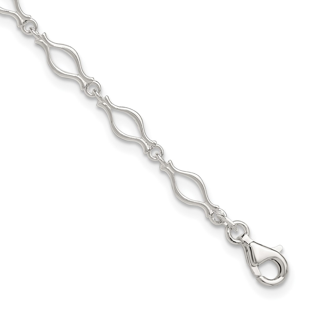 Sterling Silver 9inch Solid Polished Fancy Link Anklet (QG667-9)