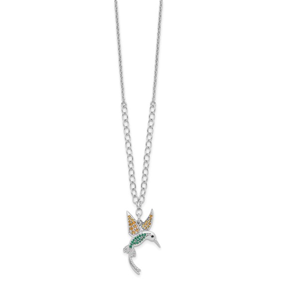 Sterling Silver Rhod-pltd CZ/Crystal Hummingbird 16in w/2in ext Necklace