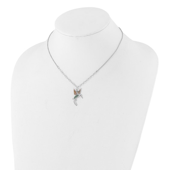 Sterling Silver Rhod-pltd CZ/Crystal Hummingbird 16in w/2in ext Necklace