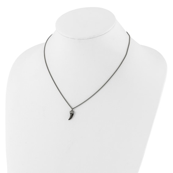 Sterling Silver Antiqued Enamel 3D Horn w/1.5 in ext. Necklace