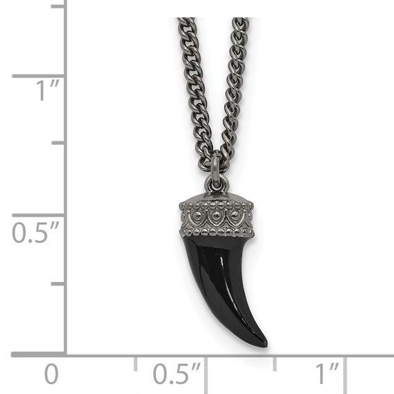 Sterling Silver Antiqued Enamel 3D Horn w/1.5 in ext. Necklace