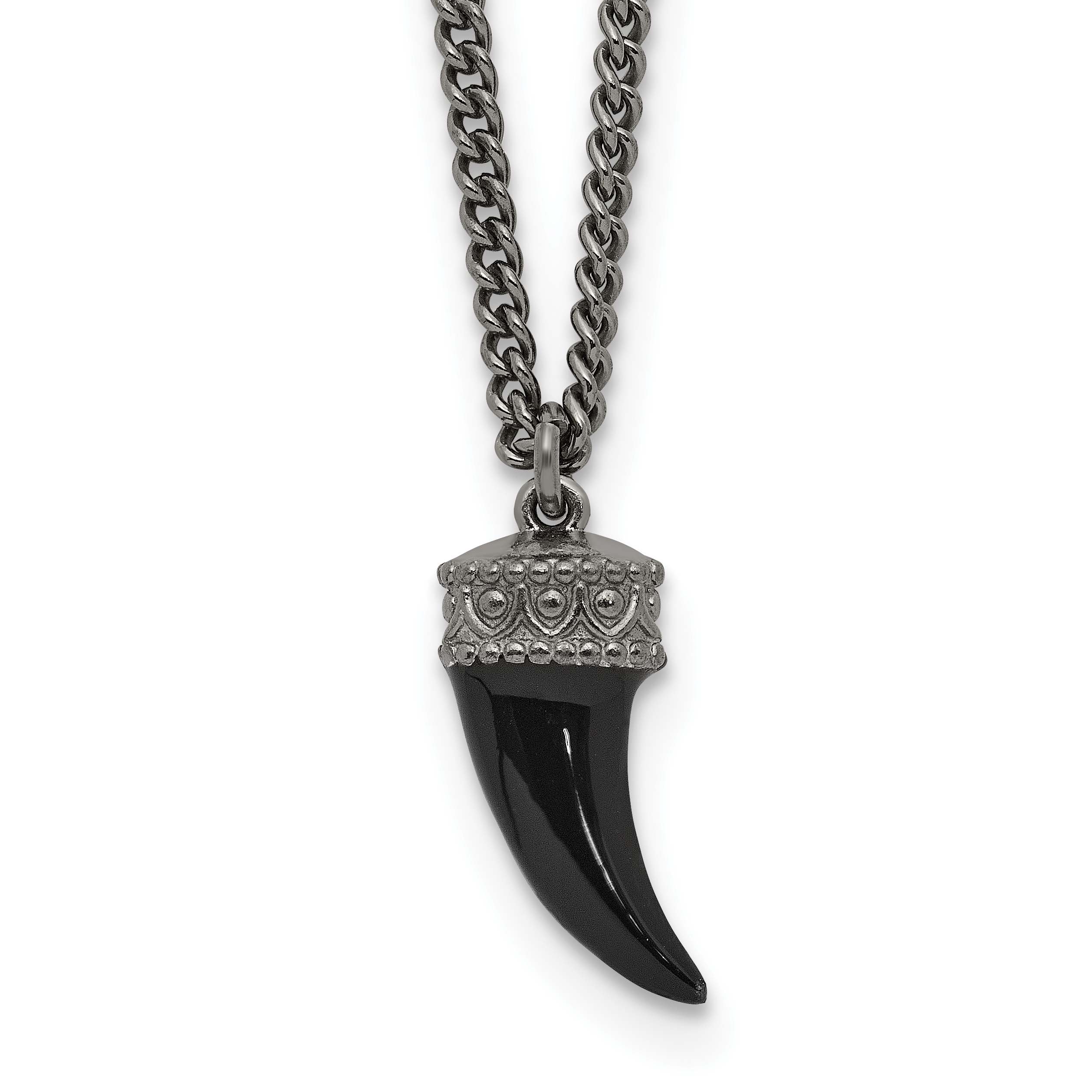 Sterling Silver Antiqued Enamel 3D Horn w/1.5 in ext. Necklace (QG6678-17.5)