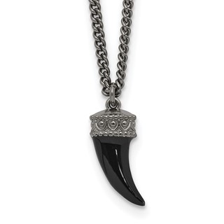 Sterling Silver Antiqued Enamel 3D Horn w/1.5 in ext. Necklace