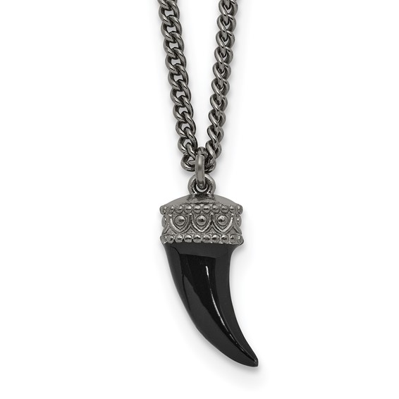 Sterling Silver Antiqued Enamel 3D Horn w/1.5 in ext. Necklace